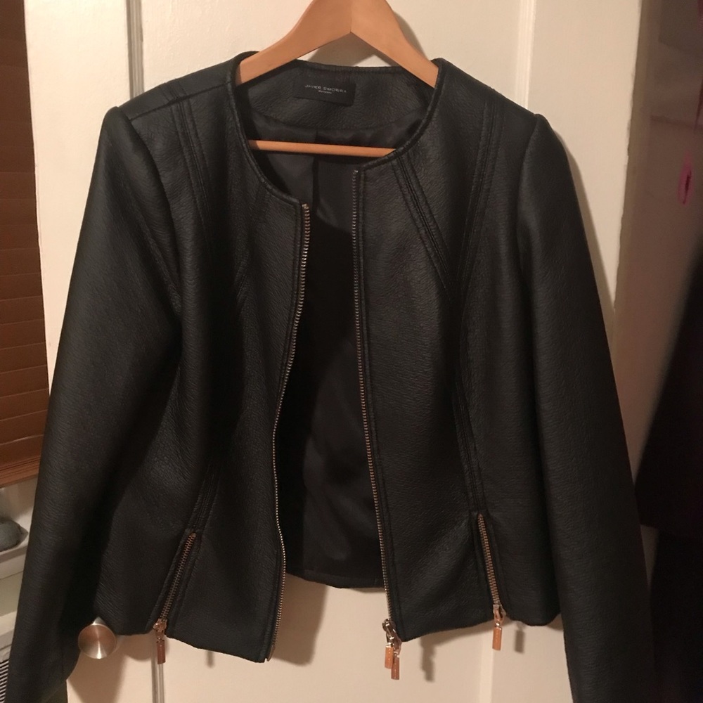 Faux leather jacket with gold hardware